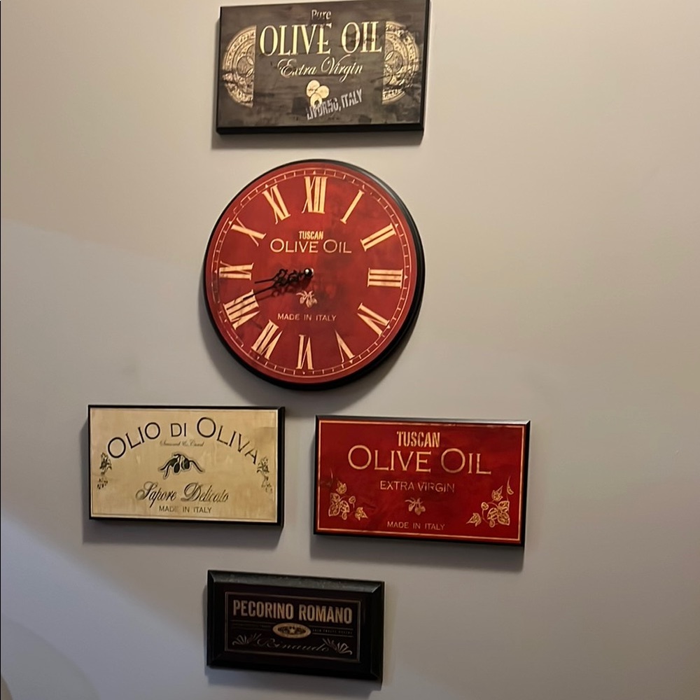 Set of 5 Vintage Looking Olive Oil Wall Decor